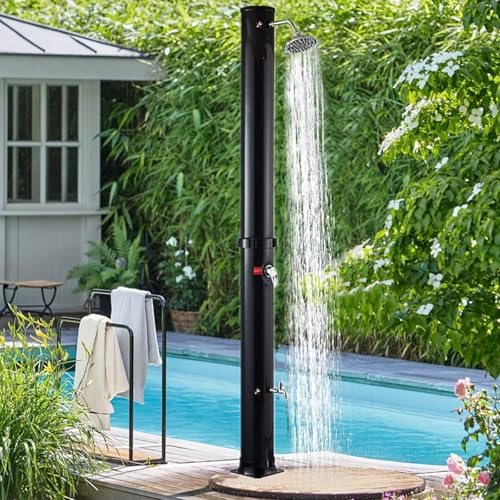 XNXYSMKJ Outdoor Shower Portable Solar Outdoor Shower,W/Shower Head and Foot Washer Tap,38L Standing Poolside Garden Shower,PVC Brass Design for Backyard (Black)