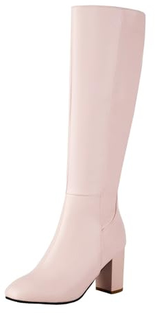VBEDKDEB Boots Women's Knee High Boots Knee High Boots for Women with Thick Sole Chunky High Heels Wide Calf Formal Shoes with Laces and Zip Dirndl Shoes, pink, 7 UK