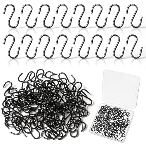 DOPENSPI 100PCS Mini S Hooks, 0.6Inch S-Shaped Hooks Stainless Steel Mini Ornament Hook S Wire Hangers S-Shaped Connectors Black Ornament Hook for Hanging Jewellery Ornaments Small Kitchenware