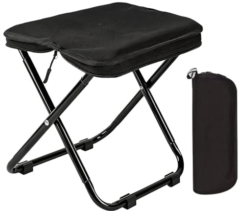 BORDEAG Tabouret de Camping Pliable, 33×26×32cm Tabouret Pliable, Tabouret de Pêche Léger, Tabouret de Camping avec Sac de Transport Tabouret Pliable pour Voyages, Jardin, Pêche, Barbecue, Plage Noir