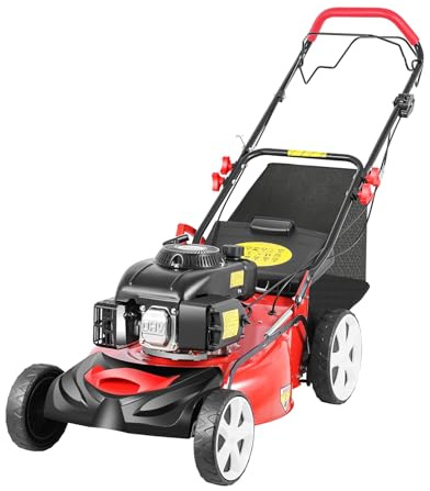 Bensingräsklippare 140 cc 5 hk 4-takt, 8 klipphöjd, justerbar 2 800 varv/min, klippbredd 51 cm, gräsklippare med 60 l uppsamlingsbricka för gräsmatta och trädgård