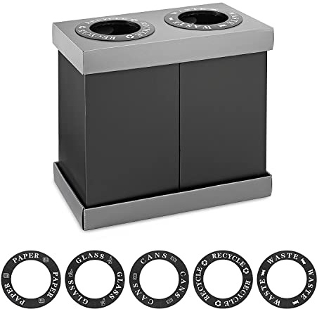 Alpine Industries Recycling Center 28 Gallons - Durable Corrugated Plastic Waste/Trash Organizer Ideal for Kitchen Office Hospital Commercial Use (2 Bins)