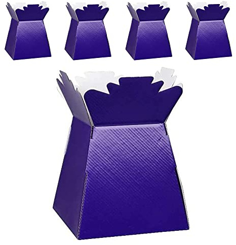 Flower Bouquet Boxes Florist Packaging Gift Craft Box Vase – Holder for Flowers, Bouquets, Plants, Sweets – Decoration for Wedding, Birthday, Anniversary, Floral Arrangement – Pack of 5 – Purple
