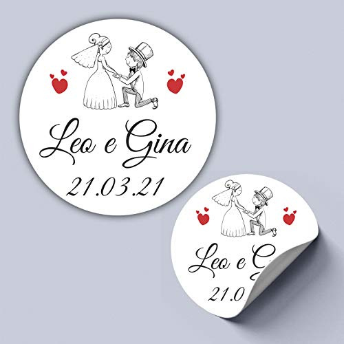 Mr Pubblicità - 100 Tag Adesivi personalizzati per matrimonio, con nome e data, etichette adesive per inviti, matrimoni - PERSONALIZZALO QUI (INCHINO)