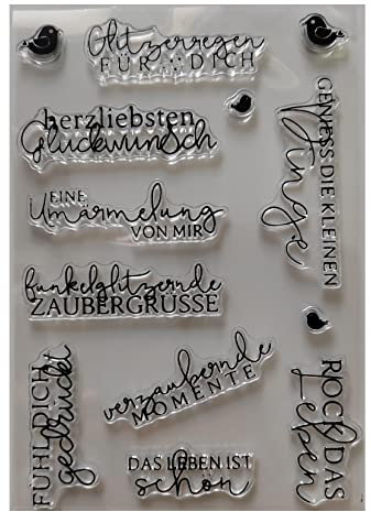 Qoiseys Stempel,Silikonstempel sprüche deutsch, Silikon Clear Stamps für DIY Scrapbooking Fotoalbum Dekoratives Papier Basteln Prägeschablone (10)