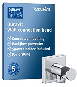 Duravit Universal wall Outlet, wall Outlet with Shower Holder, Square wall Connection Elbow, Chrome