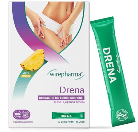 WIREPHARMA - Drena 10 Stick da Diluire: Drenante Forte e Diuretico Naturale con Estratti Titolati di Pilosella, Equiseto e Betulla, Anticellulite, Gambe Leggere e Ventre Piatto, Senza Edulcoranti