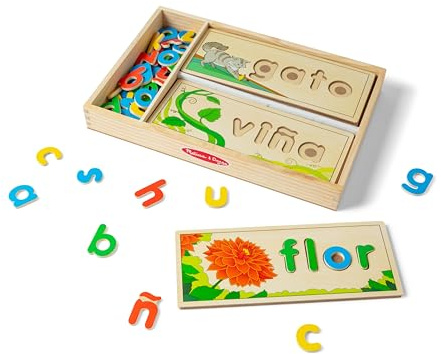 Melissa & Doug Spanish See & Spell Educational Language Learning Toy, Early development & activity toys, Puzzle, Wooden puzzle, Gift for 4 year old boy or girl