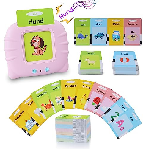 Sprechende Deutsch Flash-Karten Lernspielzeug für Kleinkinder 1-6 Jahre Alt, 194 Blätter 388 Wörter, Hörbar Lernspielzeug, Kleinkinder Montessori Sprachtherapie Autismus Sensorisches Spielzeug Rosa