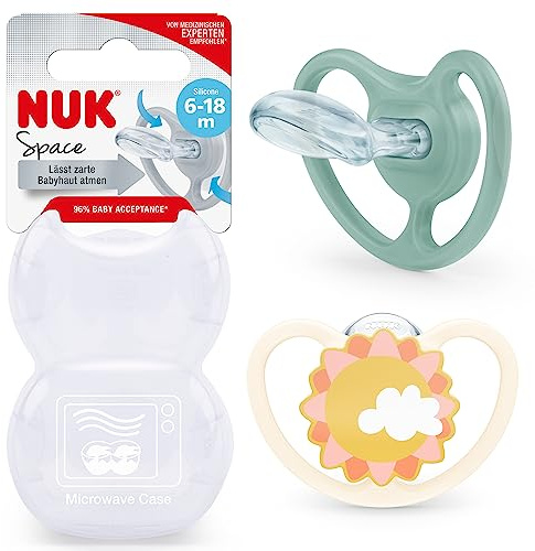 NUK Space Babyschnuller | 6-18 Monate | Schnuller mit zusätzlichen Öffnungen für sensible Haut | BPA-freies Silikon | Zebra | 2 Stück