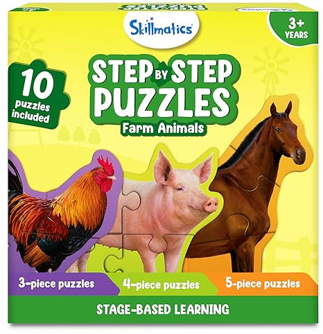 Skillmatics Step by Step Puzzles - 40 Piece Jigsaw & Toddler Puzzle, Farm Animals, Christmas Stocking Stuffers, Montessori Educational & Travel Toy for Boys & Girls, Gifts for Kids Ages 3, 4, 5 and Up