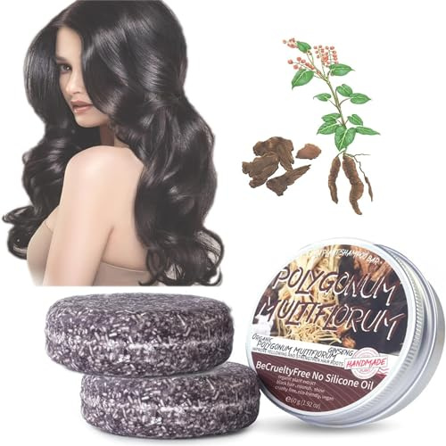 Mikabila 2 Pièces Shampooing Naturel Noir pour Cheveux - Barre de Savon Organique Polygonum Multiflorum Hydratant