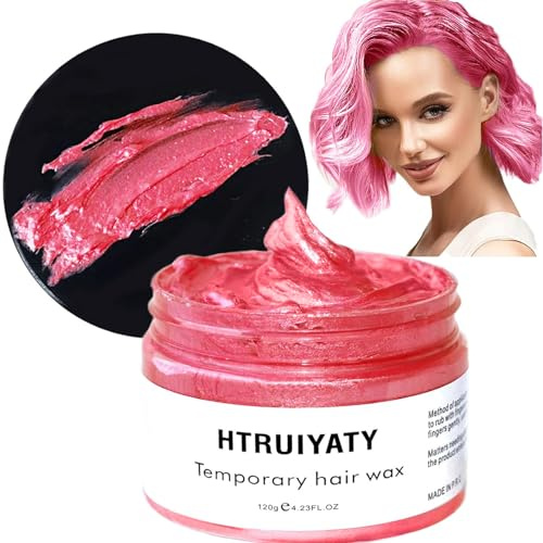 HTRUIYATY Tillfällig hårfärg rosa, färgglatt hårvax för män och kvinnor, naturlig frisyr hårvax, hårfärgningsmedel, hårvax för fest cosplay halloween 4,23 uns