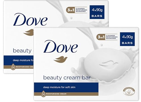 Dove Orginal Beauty Cream Bar 3 in 1 Cleanses, Moisturises and Nourishes Sulphate-Free Bath Soap for Soft and Smooth Skin, Suitable for Daily Use, 2 Pack (4x90g)