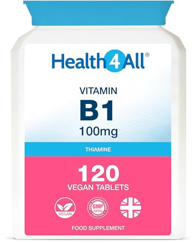 Health4All Vitamin B1 Thiamine 100mg, 120 Tablets 4 Months Supply, Easy to Swallow Thiamin High Strength Supplement for Heart Health, Nervous System and Metabolism, Vegan | Made in The UK