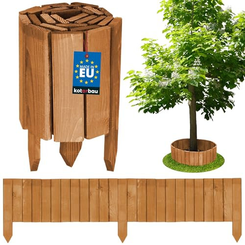 KOTARBAU Mini Clôture Bois de Jardin Couleur Chêne 20 x 110 cm | Bordure de Pelouse | Clôture Anti-Rongeurs | Palissade en Bois | Clôture Bois Jardin | Barrière Bois Jardin | Barrière Bois Jardin