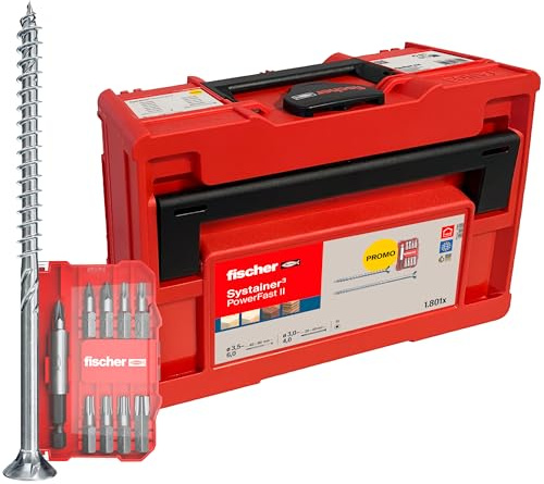 fischer Tanos-Box PowerFast II - Juego de tornillos para aglomerado (cabeza avellanada, estrella interior TX, rosca completa y parcial, para un procesamiento rápido y flexible, incluye juego ProfiBit)