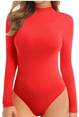 harlogistics Full Sleeve Turtle Neck Bodysuit for Women – Supportive and Comfortable, Ideal for Dance, Ballet, Gymnastics, Clubbing, and Performance (Red, 12-14)
