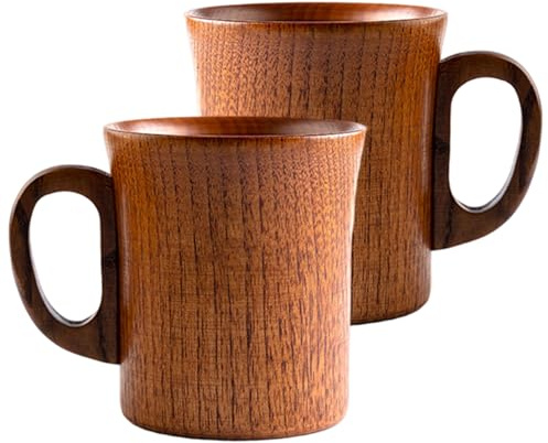 Obelunrp Trämugg 2 st 5 x 4 tum 301-400 ml träkopp med handtag slät och robust trämugg för kaffe, mjölk, öl, kopp