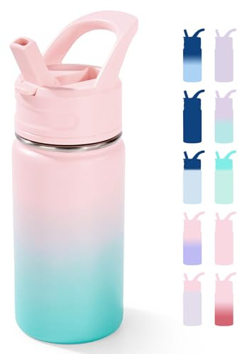 Fijinhom 12oz Kids Water Bottle for School, Toddler Bottles with Straws, Stainless Steel Vacuum Insulated Water Bottle for Boys&Girls, Leak-Proof, BPA-Free, Bubble Gum