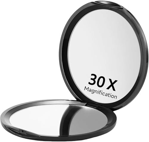 Zernblend Compact Pocket Mirror with 1X/30X Magnification, Ideal for Travel, 3 Inch Diameter, Black Frame