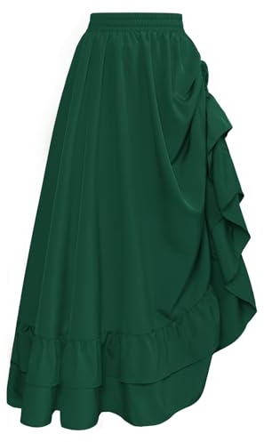 SCARLET DARKNESS Falda pirata para mujer, gótica, steampunk, falda maxi, cintura alta, doble capa, ropa medieval, falda tradicional con cordón, verde oscuro, S