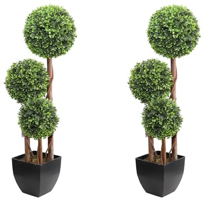 momoplant Set of 2 Artificial Trees Boxwood Ball Topiary Trees in Pot, 3ft Three Ball Trees Fake Plants for Home Indoor Outdoor Decor