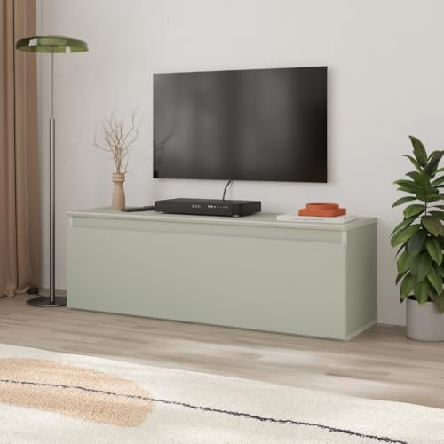 Modern TV Unit with Drop-Down Door – Sunset Lowboard for TVs up to 50” – Compact Media Console Cabinet with Storage – 120cm Wide – Minimalist Design – Easy Assembly – 3 Colours (Sage Green)