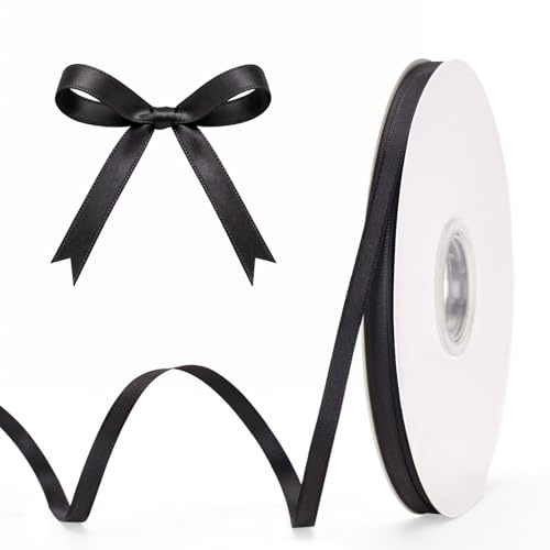 G2PLUS cinta de satén Negro de 100 yardas: cinta fina decorativa de 6mm | cinta regalo para regalo, embalaje, ramo de boda, cabello y globos, scrapbooking, manualidades, boda y DIY.