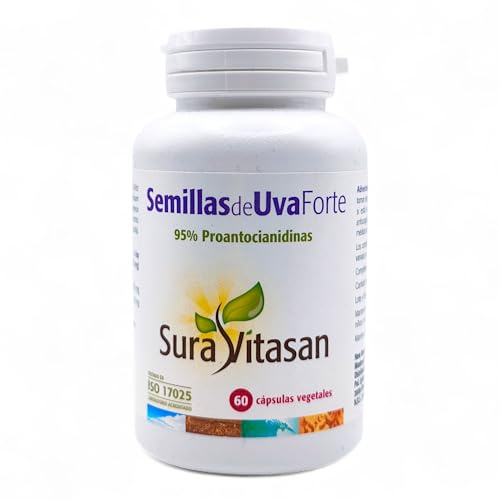 Sura Vitasan Semilla de Uva Forte con Arándano Rojo 60 Cápsulas Vegetales - 95% Proantocianidinas (OPC) - Potente Antioxidante, Circulación y Salud Urinaria