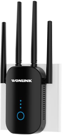 WONLINK Ripetitore WiFi 1200Mbps Doppia Banda, Amplificatore Segnale WiFi con 4 Antenne, Porta Ethernet, WPS, MU-MIMO, Modalità Ripetitore/Router/AP e Indicatore di Segnale