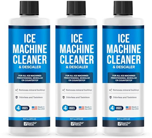 Essential Values Ice Machine Cleaner and Sanitiser - Ice Maker Cleaner - Nickel Safe Descaling Liquid - Compatible with All Major Brands - 1.42L (48 fl oz) - 12 Uses
