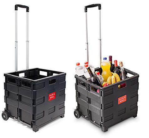 2 x Einkaufstrolley, Klappbar, Einkaufsroller bis 35 kg, Verstellbarer Griff, Mit Rollen, HBT: 100 x 42 x 37 cm, schwarz