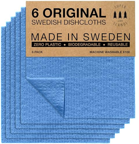 SUPERSCANDI 6 Piezas Paños de Cocina - 100% Biodegradables y Compostables | Trapos de Cocina Reutilizables, Aptos para Alimentos y Sin Plástico | Bayetas para Todas Las Superficies, Azul