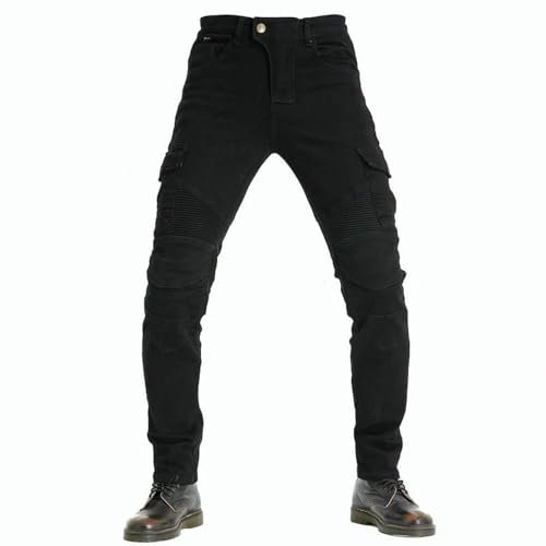 Pantaloni da Moto da Uomo, Jeans da Motociclista Elasticizzati Slim Fit da Uomo, Jeans alla Moda su Tutta La Vita, 4X Imbottitura di Protezione. (Nero,S)