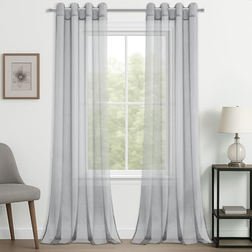CUTEWIND Tende per Interni Voile Trasparenti con Occhielli Grigio Tinta Unita per Finestra Balcone Camera da Letto Soggiorno Cameretta Bambini Leggero Morbido Moderno 2 Pezzi 140x260cm