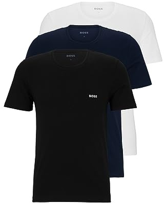 Boss 3-Pack Crew Neck Cotton Jersey T-Shirts Camiseta, Blanco Claro, Azul, Azul Marino, Negro Tierra, S Hombres