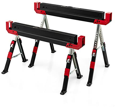 COSTWAY Set di 2 Cavalletti da Lavoro Pieghevoli, Cavalletto per Segare la Legna Regolabile in 9 Livelli, Cavalletto per Uso Interno ed Esterno, Carico Fino a 1180 kg (Modello 3)