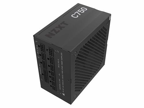 NZXT PSU C750 – PA-7G1BB-EU – Fuente de alimentación de 750 vatios para PC de Gaming ATX – Certificado 80 Plus Gold - Totalmente Modular – Cables enfundados Negros – 10 años de garantía – Negra