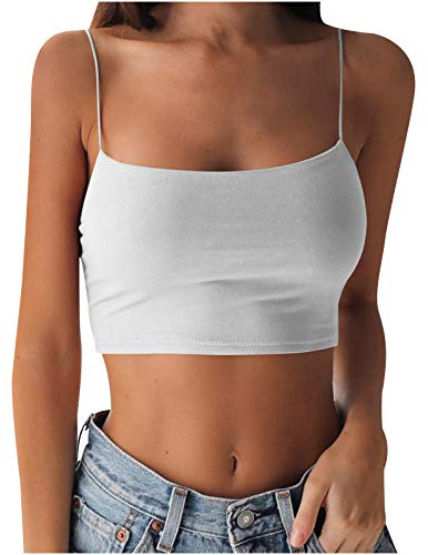 Crop Tops Damen Bauchfrei Y2K Oberteil Spaghetti Cropped Blusetops Ärmellose Lässig Sommer Kurz Weiß Frauen Tank Top Trägertop Damentop Croptops