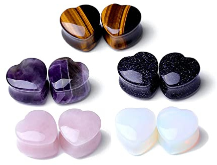 Bishilin Dilatatore Lobo Flesh Tunnel, Dilatatore Lobo 14mm Dilatatori Plug Pietra Cuore Forma Pietra, 10 Pezzi Plug Orecchio