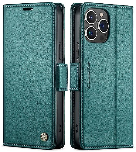 QLTYPRI Hülle für iPhone 13 Pro Max mit RFID Schutz, Vintage Leder Handyhülle mit Kartenfach Ständer PU Ledertasche Stoßfeste Flip Wallet Case Kompatibel mit iPhone 13 Pro Max - Grün