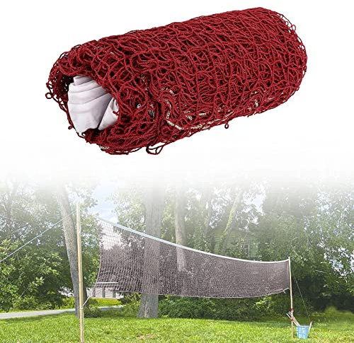 Badminton Netz Garten, Faltbar Volleyballnetz Volleybal ErsatznetzTragbares Strandvolleyball Netz, für Beach Yard Pool Indoor Outdoor Spiel Standardgröße 6.5x0.5M (Jujube Rot)