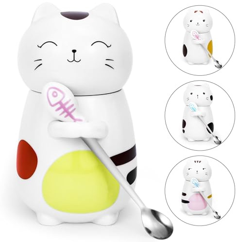 Disoza Kattmugg Med Lock Cat Mug 3d Kaffemugg 400 Ml Katt Dekoration Gåva Keramisk Te Mugg Med Sked Te Kaffe Julmugg Födelsedagspresent Till Flickvän Kvinnor Män Pojkvän Bror