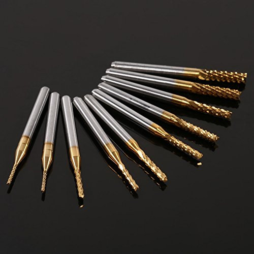 Watris Veiyi Lot de 10 forets de fraisage en métal, 1,0 à 3,0 mm CNC, fraises à queue en titane, pour bois, métaux souples