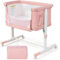 LIFEZEAL Berceau Cododo avec Roues Universelles et Matelas, Lit Parapluie Hauteur Réglable en 5 Positions, Lit d'Appoint avec Poche Latérale et Sac de Transport, 0-5 Mois (Rose)