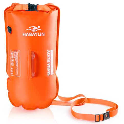 Habaylin Bouée de natation - 28 l - Orange - Pour adultes et enfants - Sac sec - Bonne sécurité lors de la natation - Bouée gonflable pour eau libre et triathlon