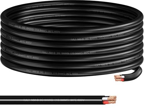 6/3 NM-B Wire with Ground,25FT,Non-Metallic Sheathed Cable, 6/3+10/1 AWG,Electrical Wire for Residential Building, Indoor Wiring Projects, Lighting,Hot tub, EV Charger,Not for Outdoor Use