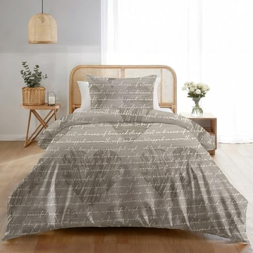 Dreamzie Funda Nordica Cama 90 Estampado Texto Corazón con 1 Funda Almohada 65x65 cm - Funda nordica 140x200 de 100% Microfibra - Certificada Oeko Tex