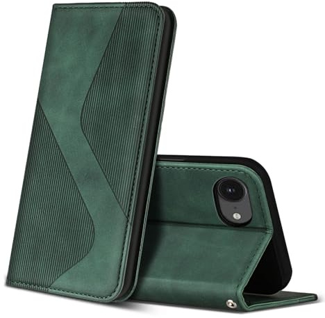 ZONNAVI Fodral för iPhone 16e, PU-läder mobiltelefonfodral med kortfack och stativfunktion, läderfodral flip plånboksfodral skyddsfodral för iPhone 16e (grön)